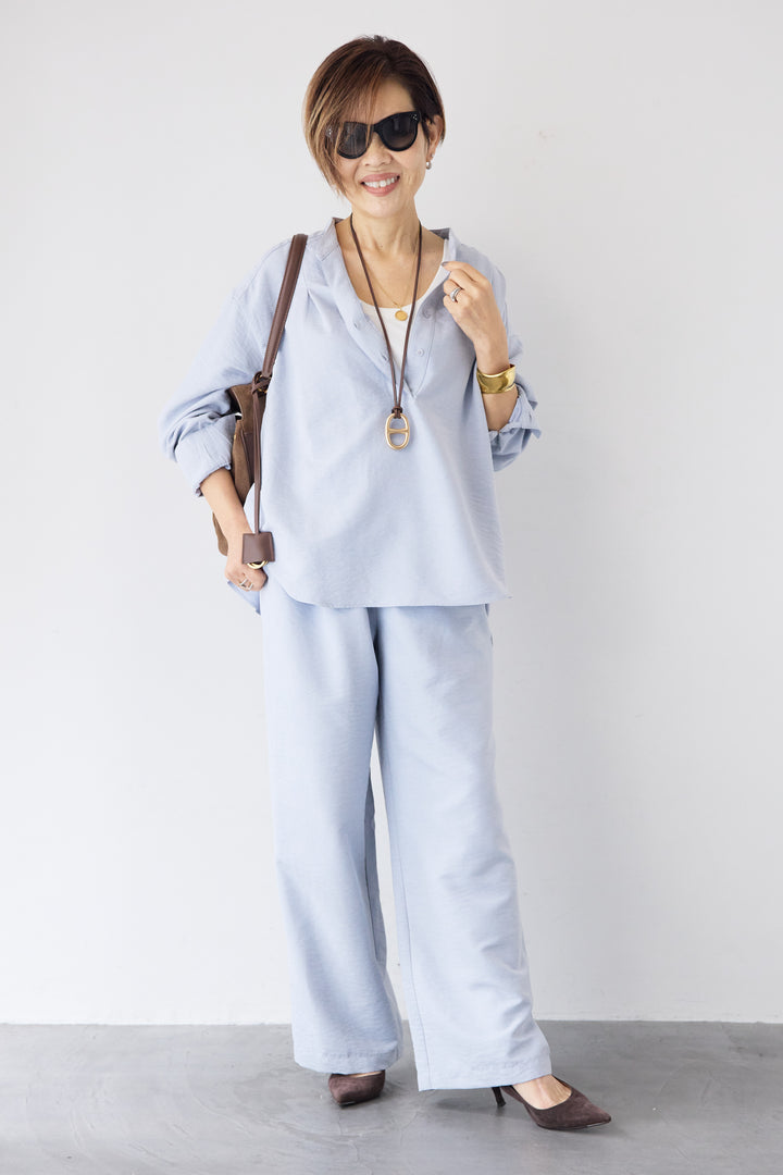 スキッパーブラウス+パンツ セットアップ