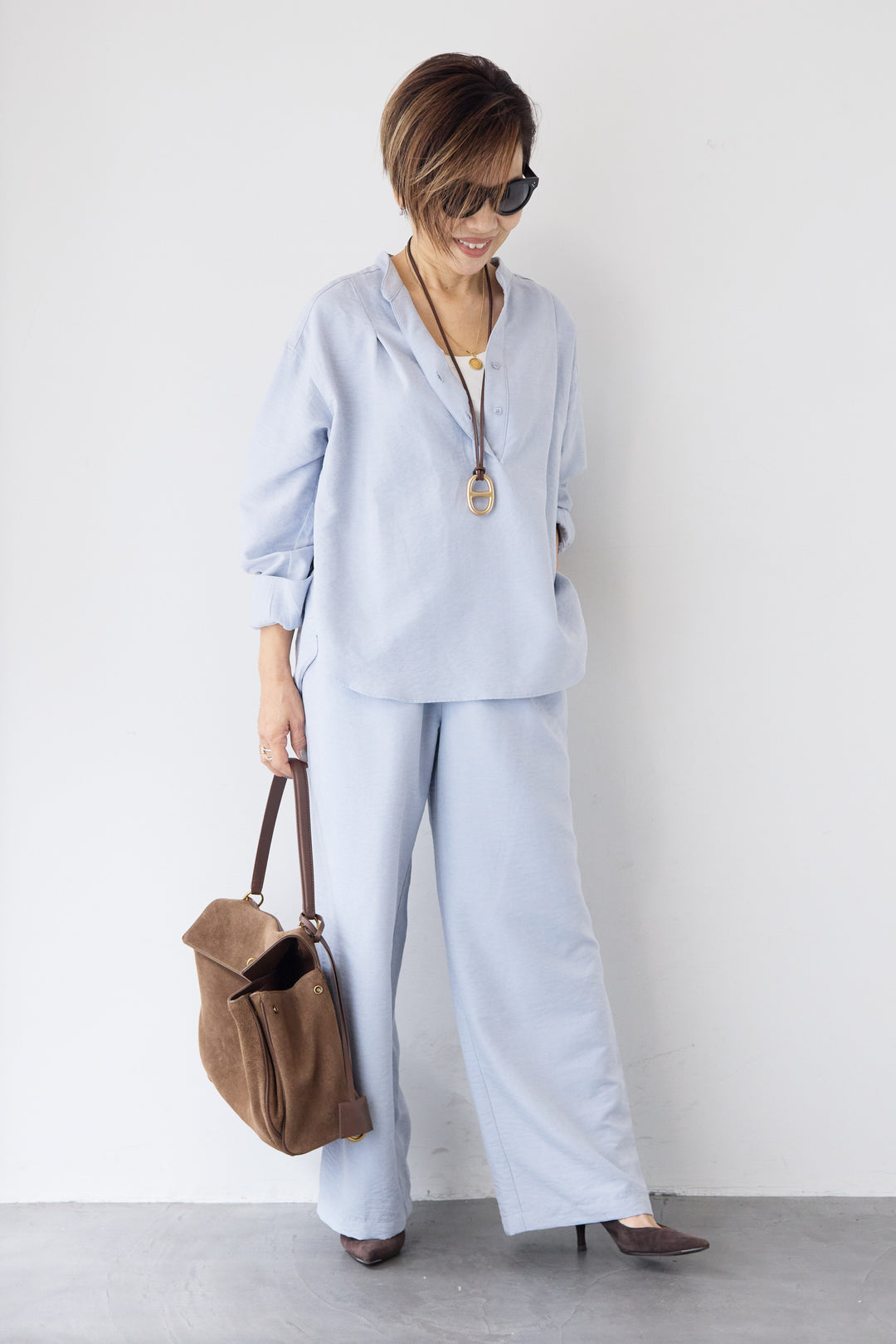 スキッパーブラウス+パンツ セットアップ