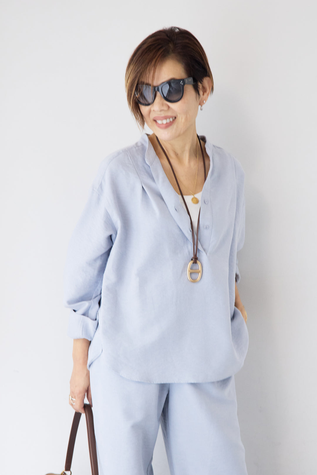 スキッパーブラウス+パンツ セットアップ