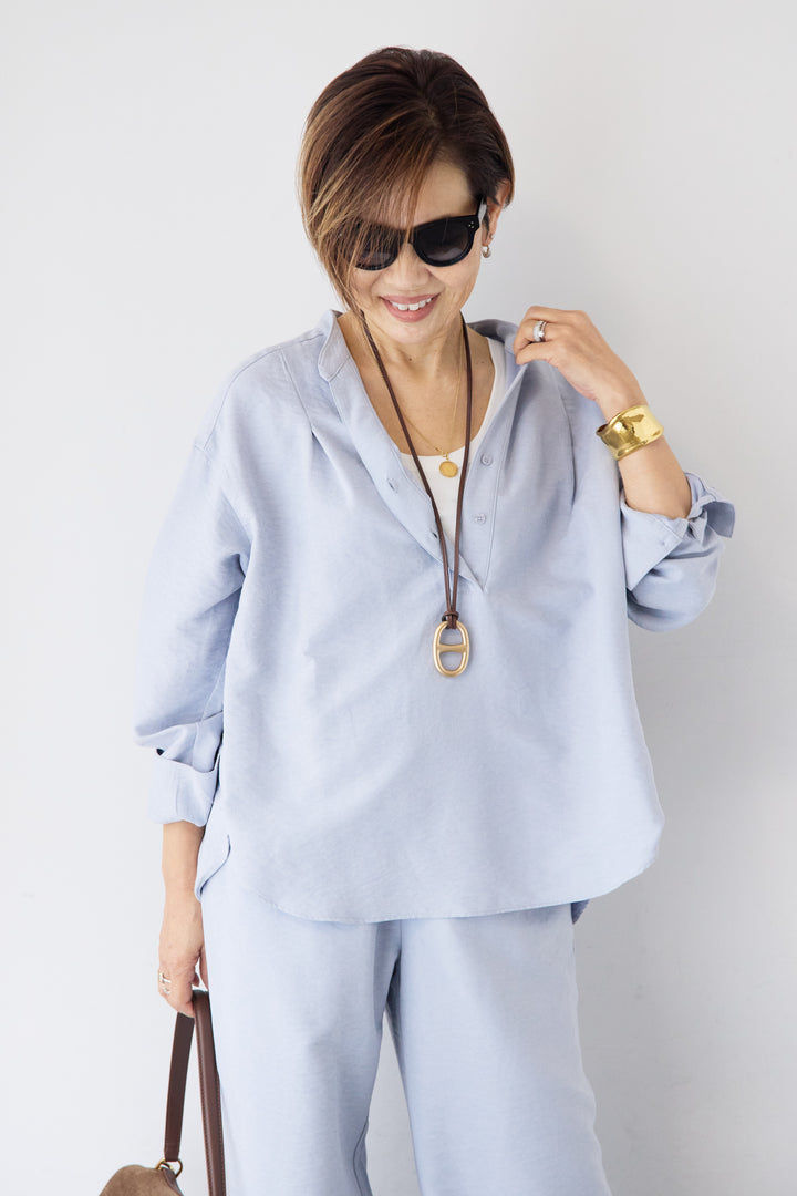 スキッパーブラウス+パンツ セットアップ