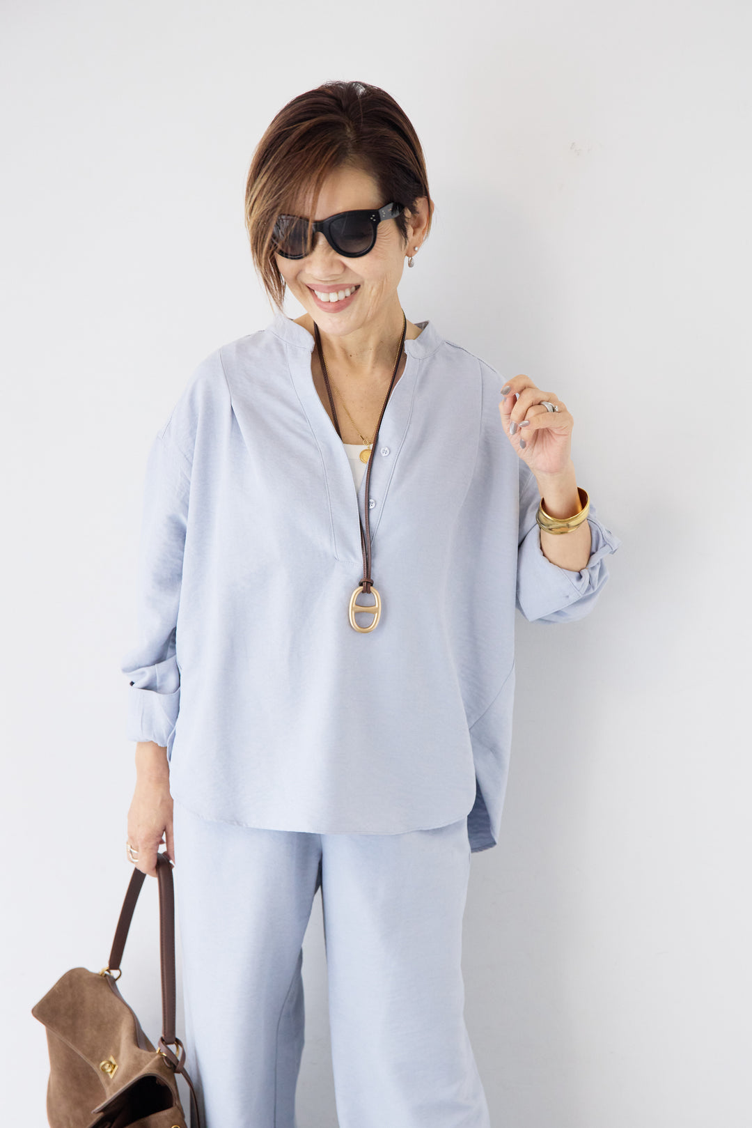 スキッパーブラウス+パンツ セットアップ