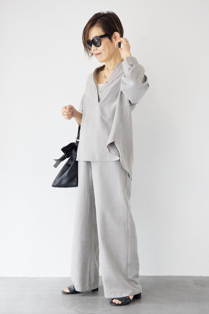 スキッパーブラウス+パンツ セットアップ