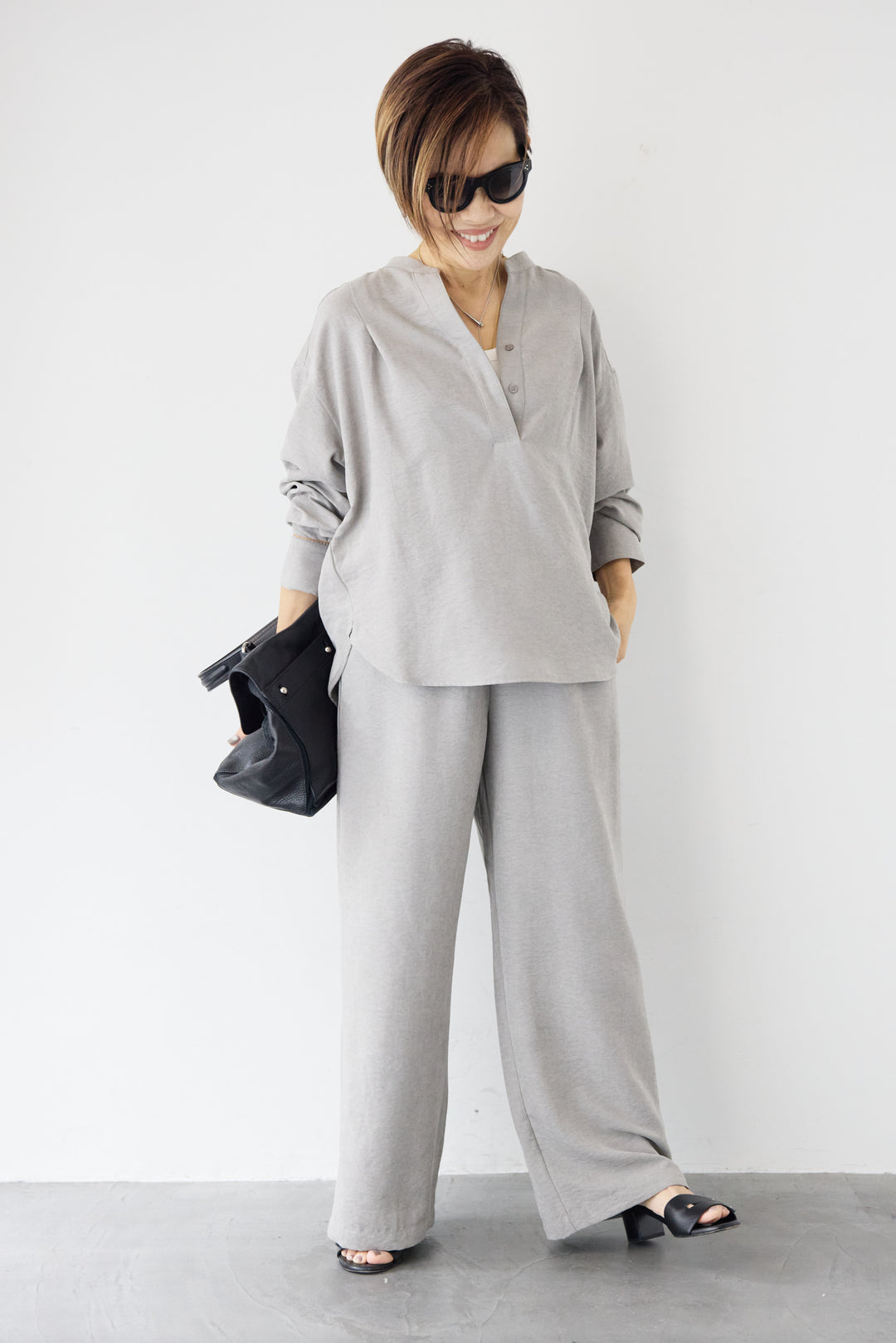 スキッパーブラウス+パンツ セットアップ