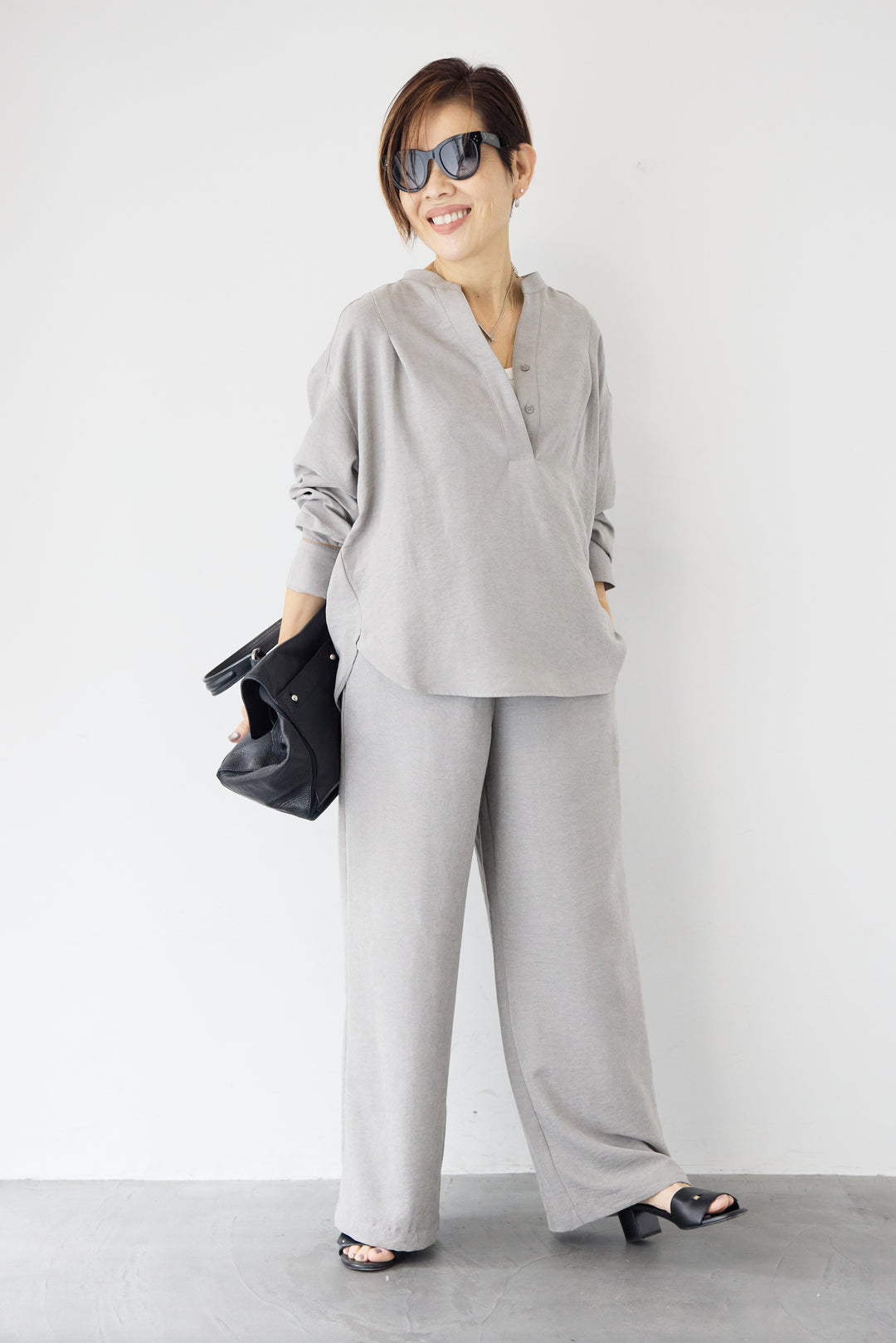 スキッパーブラウス+パンツ セットアップ