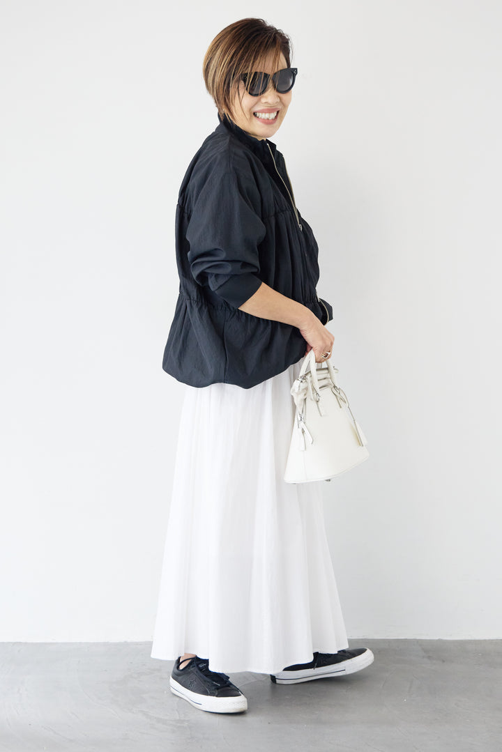 [SET]【撥水加工】シャーリングZIPブルゾン+コットンボイルフレアロングスカート(2set)