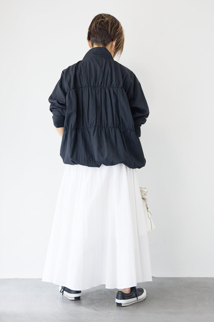 [SET]【撥水加工】シャーリングZIPブルゾン+コットンボイルフレアロングスカート(2set)