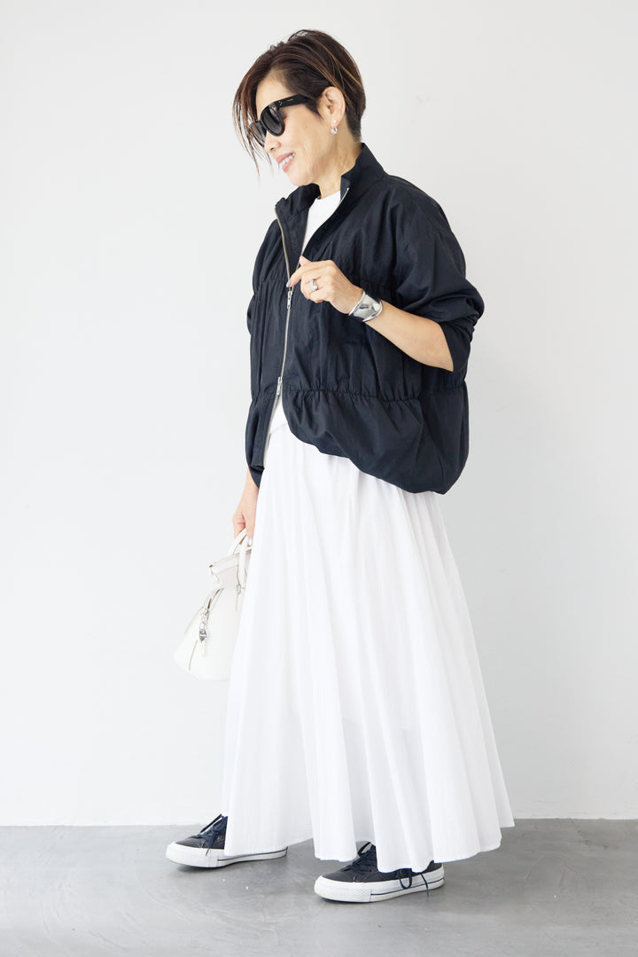 [SET]【撥水加工】シャーリングZIPブルゾン+コットンボイルフレアロングスカート(2set)