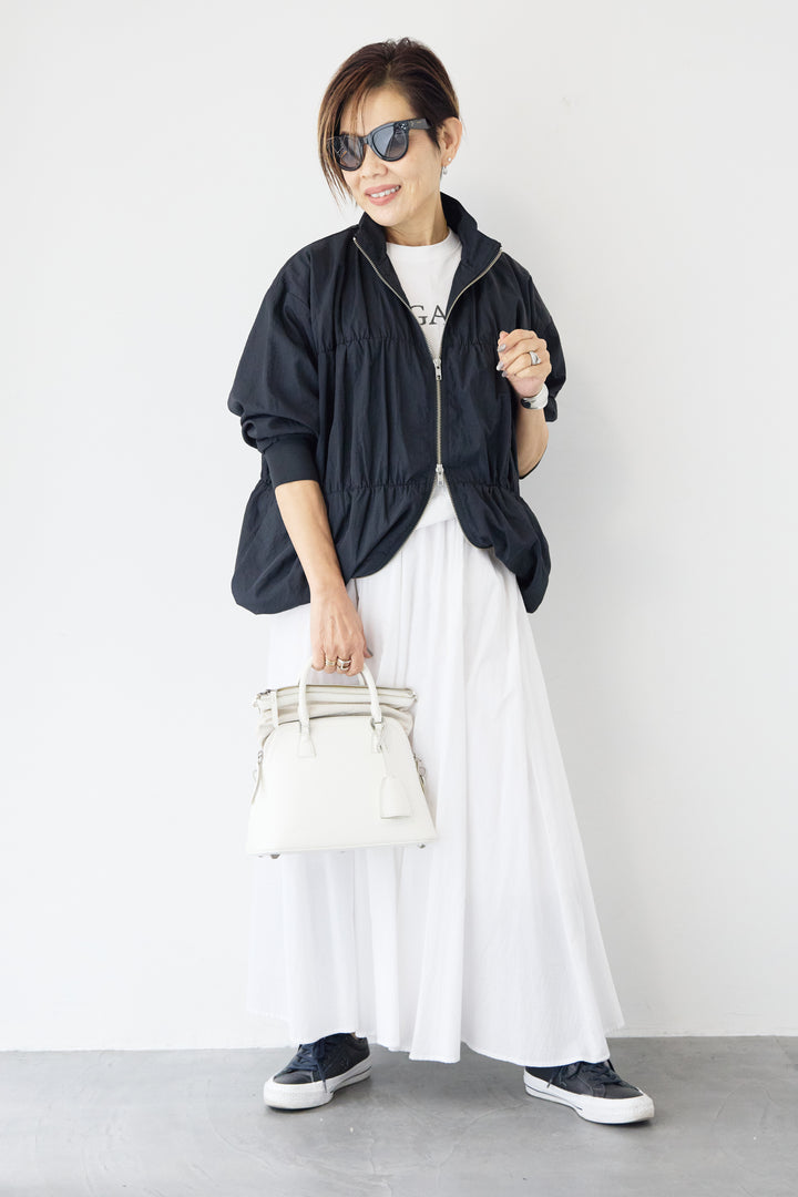 [SET]【撥水加工】シャーリングZIPブルゾン+コットンボイルフレアロングスカート(2set)