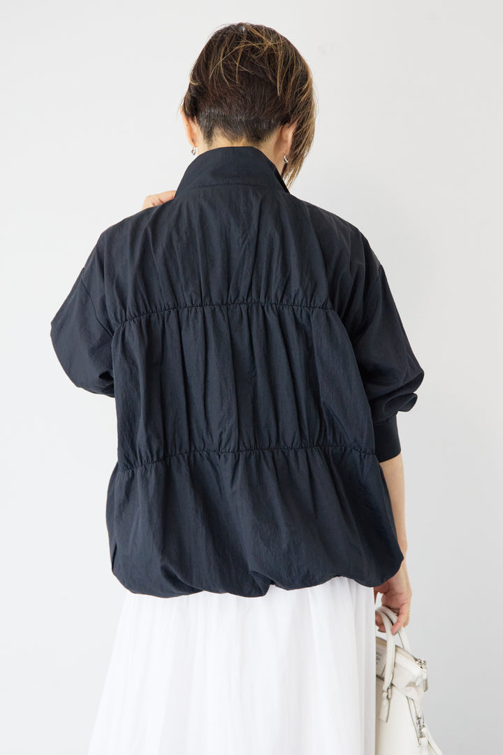 [SET]【撥水加工】シャーリングZIPブルゾン+コットンボイルフレアロングスカート(2set)