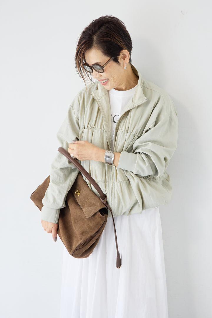 [SET]【撥水加工】シャーリングZIPブルゾン+コットンボイルフレアロングスカート(2set)