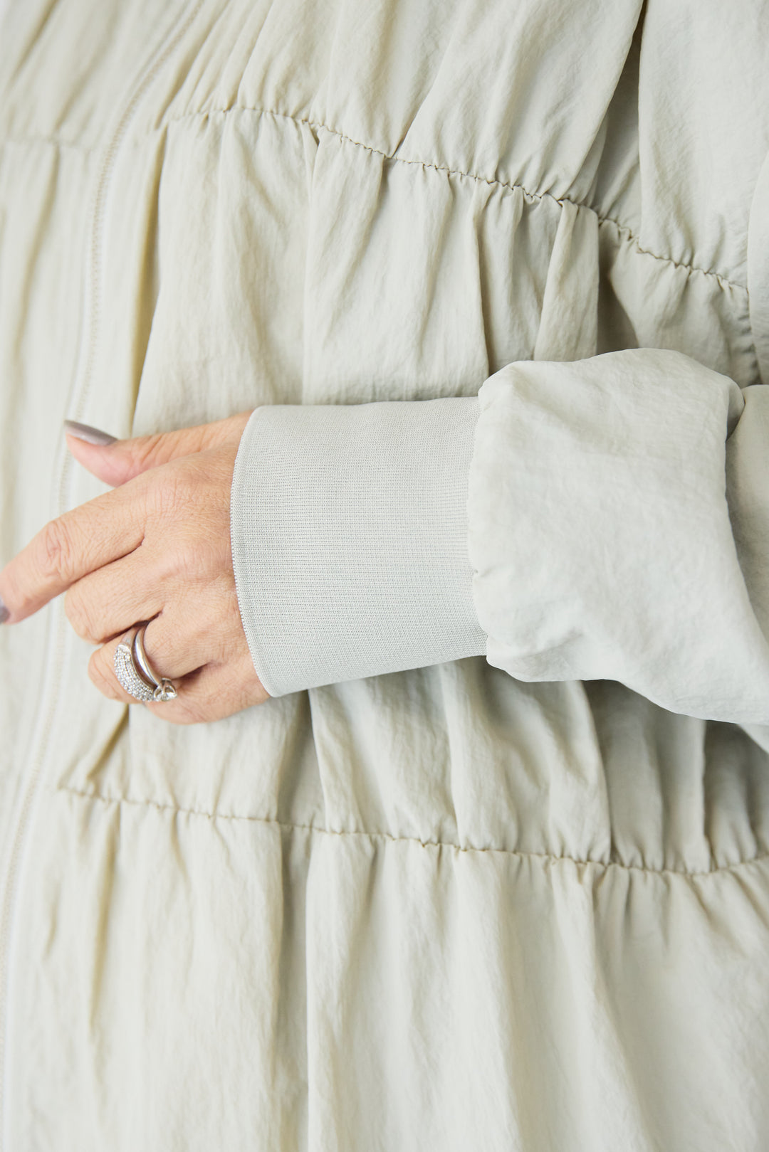 [SET]【撥水加工】シャーリングZIPブルゾン+コットンボイルフレアロングスカート(2set)