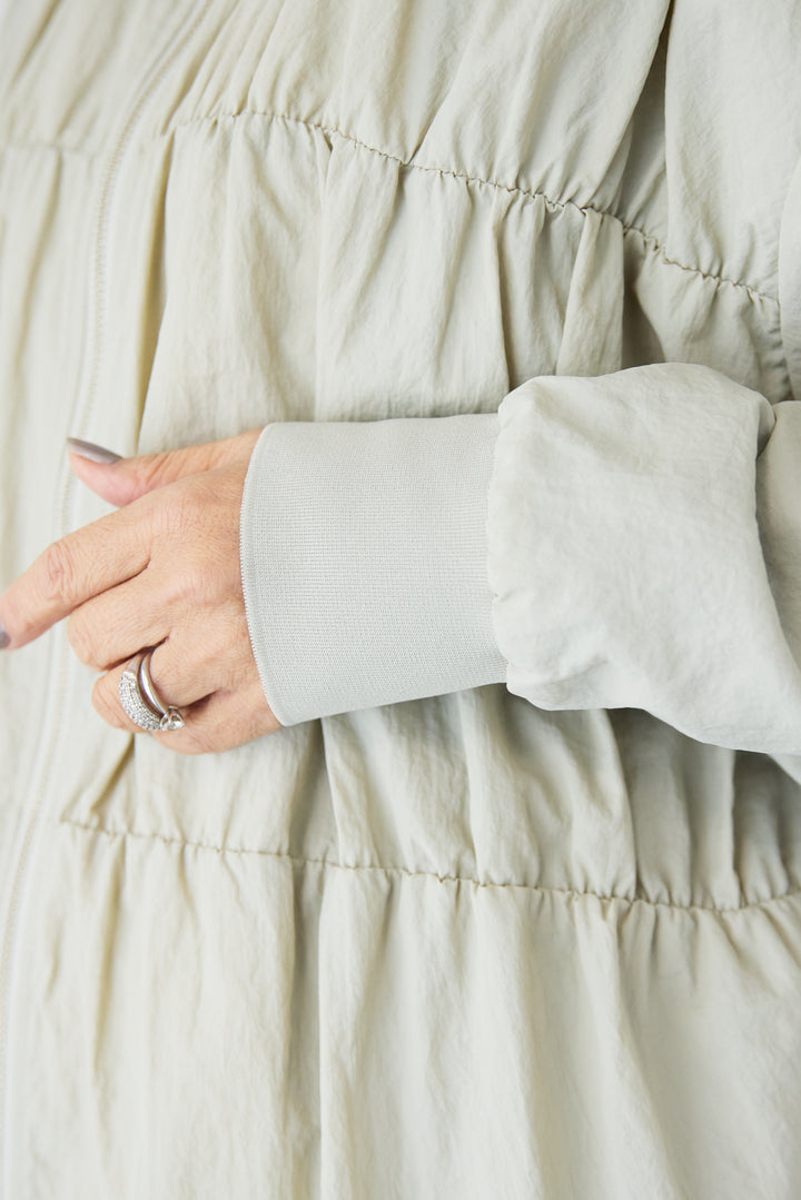 [SET]【撥水加工】シャーリングZIPブルゾン+コットンボイルフレアロングスカート(2set)