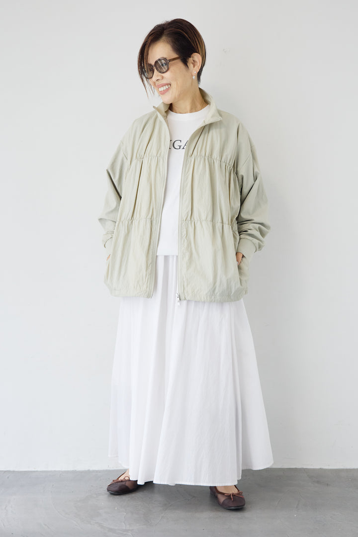 [SET]【撥水加工】シャーリングZIPブルゾン+コットンボイルフレアロングスカート(2set)