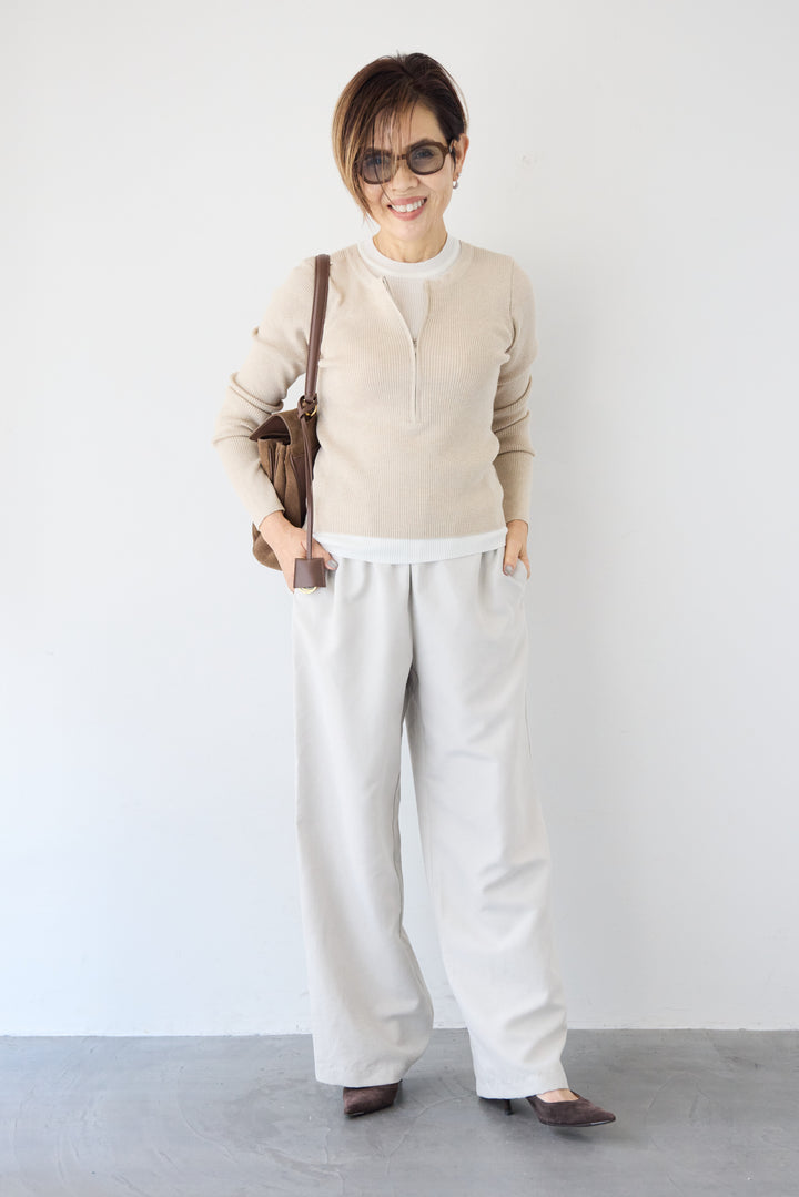 ハーフジップレイヤードデザインニット