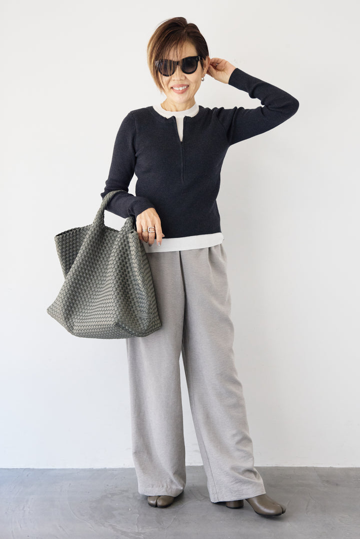 ハーフジップレイヤードデザインニット