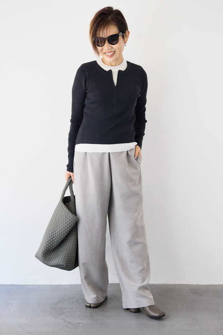 ハーフジップレイヤードデザインニット