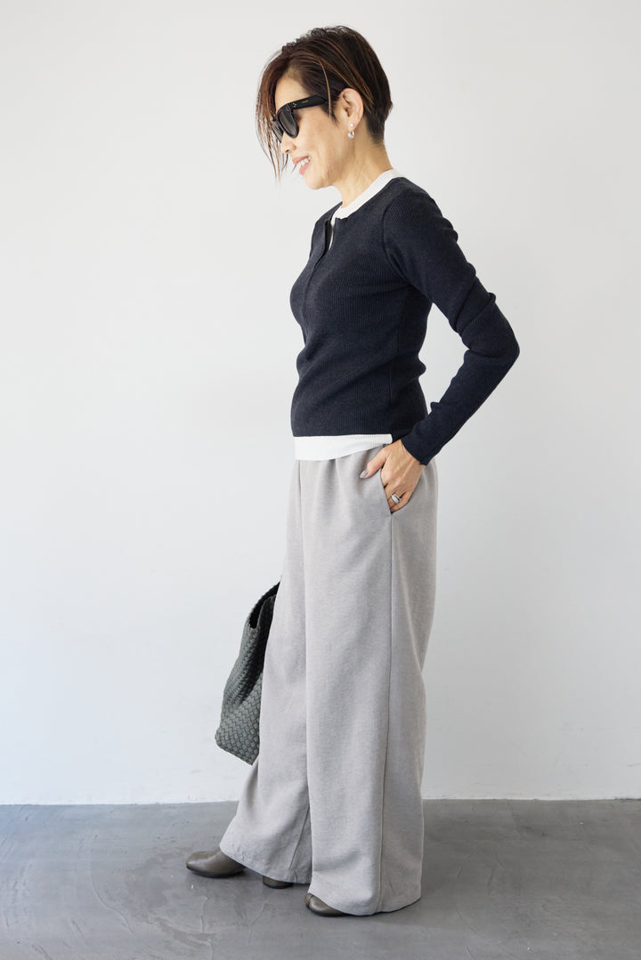 ハーフジップレイヤードデザインニット