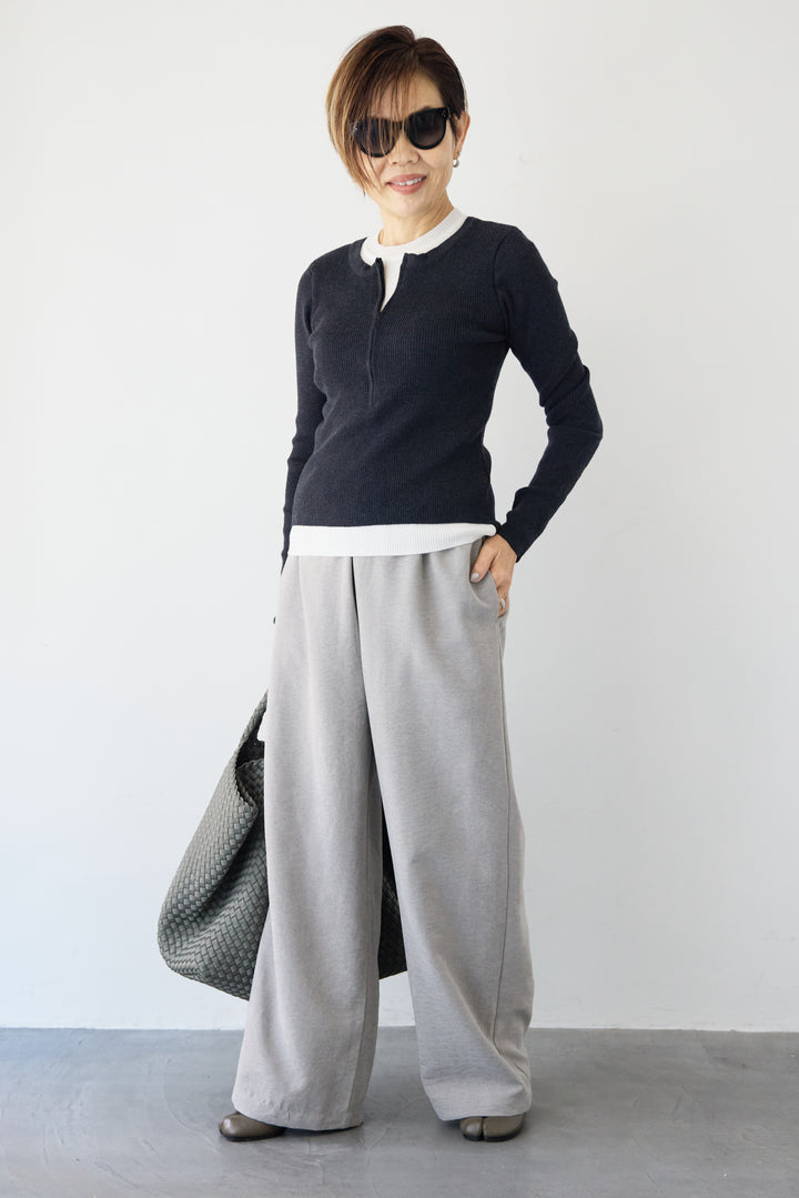 ハーフジップレイヤードデザインニット