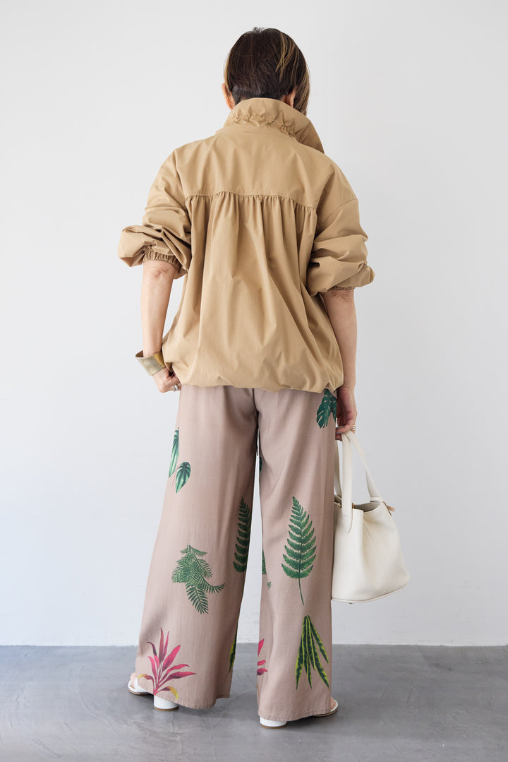 [SET]ギャザーネックライトブルゾン+ボタニカルリーフ イージーワイドパンツ(2set)
