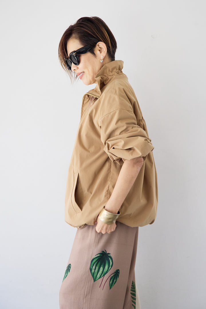 [SET]ギャザーネックライトブルゾン+ボタニカルリーフ イージーワイドパンツ(2set)