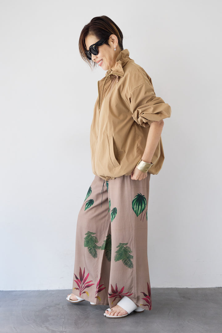 [SET]ギャザーネックライトブルゾン+ボタニカルリーフ イージーワイドパンツ(2set)