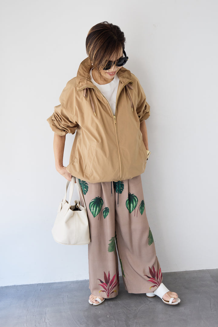 [SET]ギャザーネックライトブルゾン+ボタニカルリーフ イージーワイドパンツ(2set)