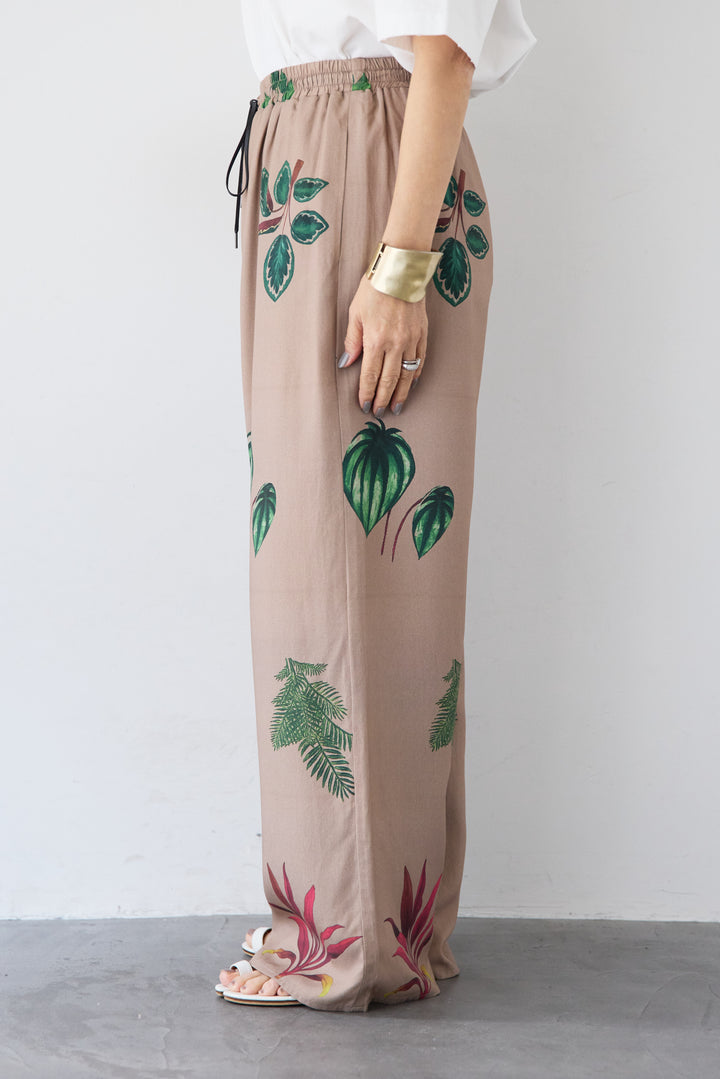 [SET]ギャザーネックライトブルゾン+ボタニカルリーフ イージーワイドパンツ(2set)