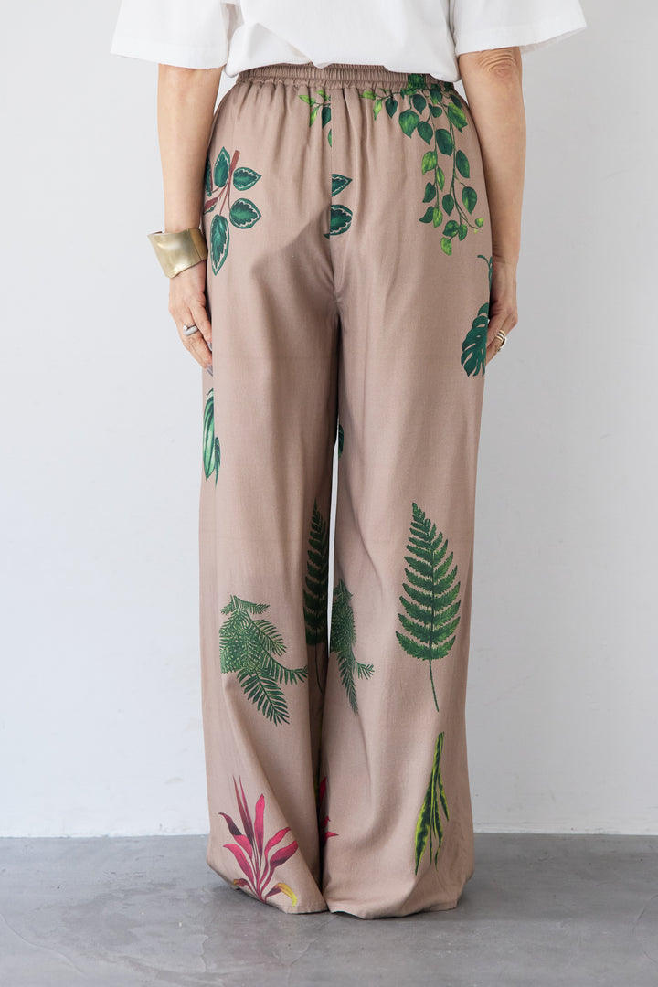 [SET]ギャザーネックライトブルゾン+ボタニカルリーフ イージーワイドパンツ(2set)