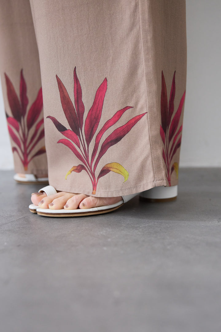 [SET]ギャザーネックライトブルゾン+ボタニカルリーフ イージーワイドパンツ(2set)