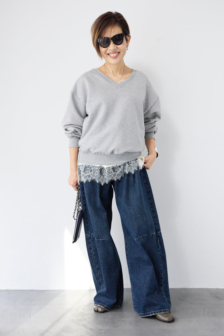 クロップド丈 Vネックスウェット