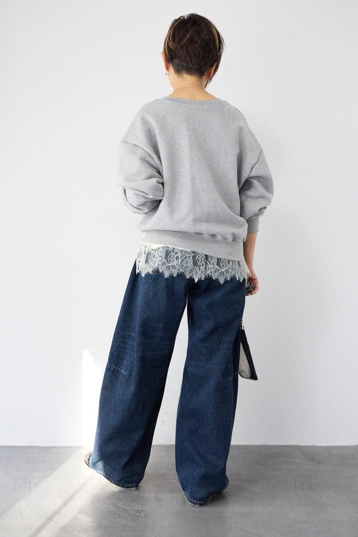 [SET]クロップド丈 Vネックスウェット+シルキーエリュール レースキャミソール(2set)