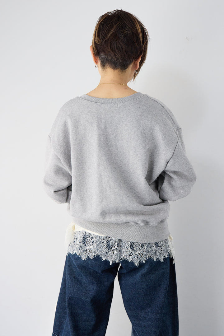 [SET]クロップド丈 Vネックスウェット+シルキーエリュール レースキャミソール(2set)