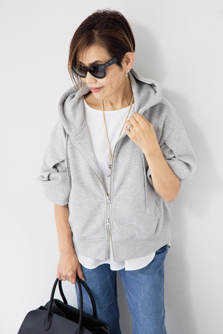 ラメ裏毛ダブルジップパーカー