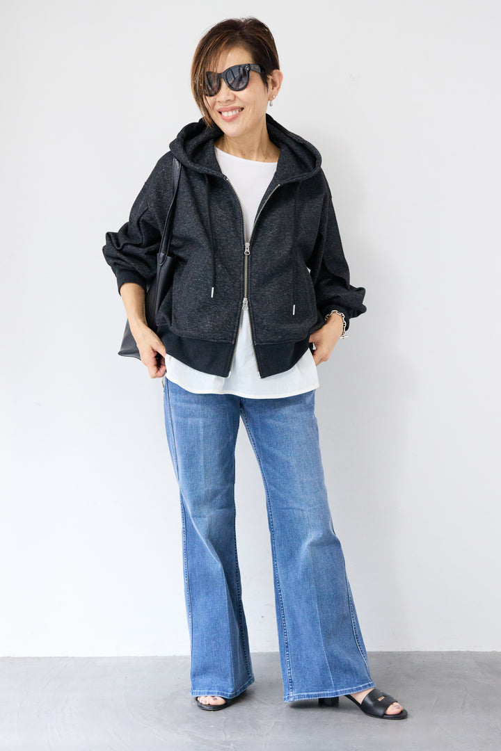 ラメ裏毛ダブルジップパーカー