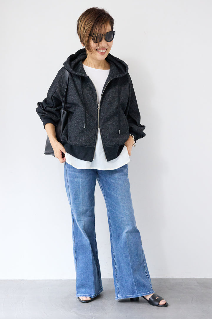 ラメ裏毛ダブルジップパーカー