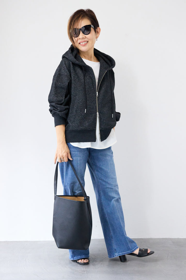 ラメ裏毛ダブルジップパーカー