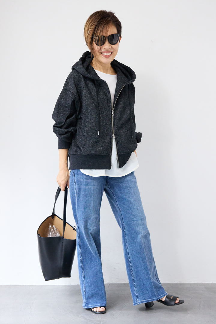 ラメ裏毛ダブルジップパーカー