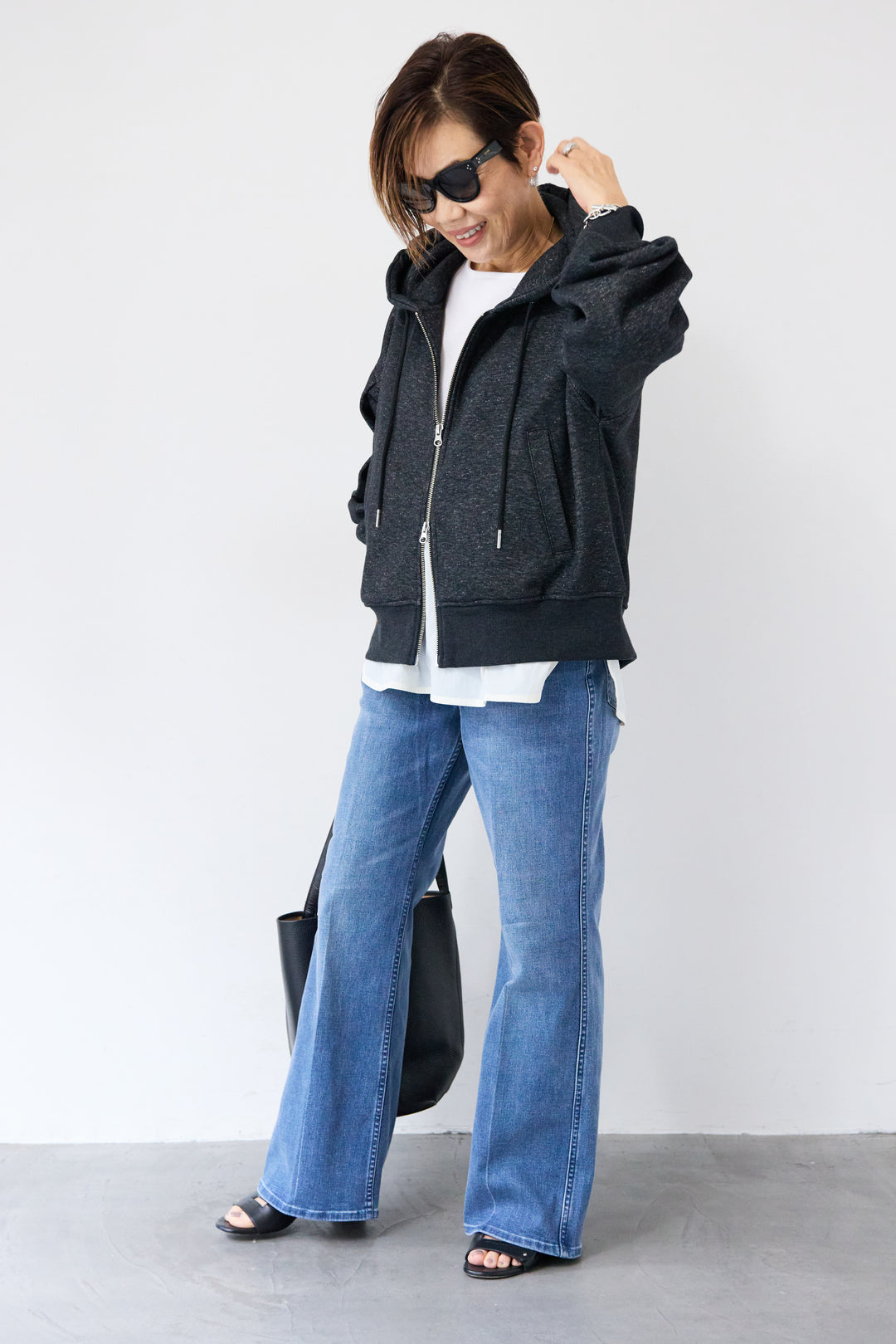 ラメ裏毛ダブルジップパーカー