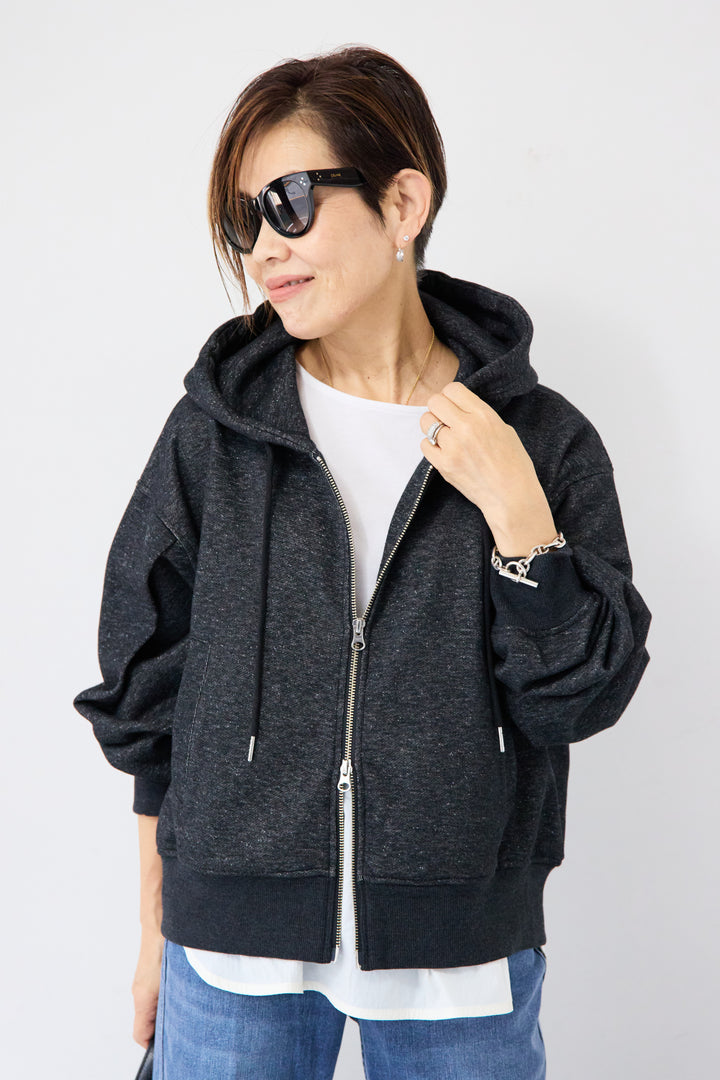 ラメ裏毛ダブルジップパーカー