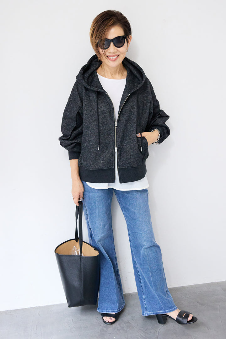 ラメ裏毛ダブルジップパーカー