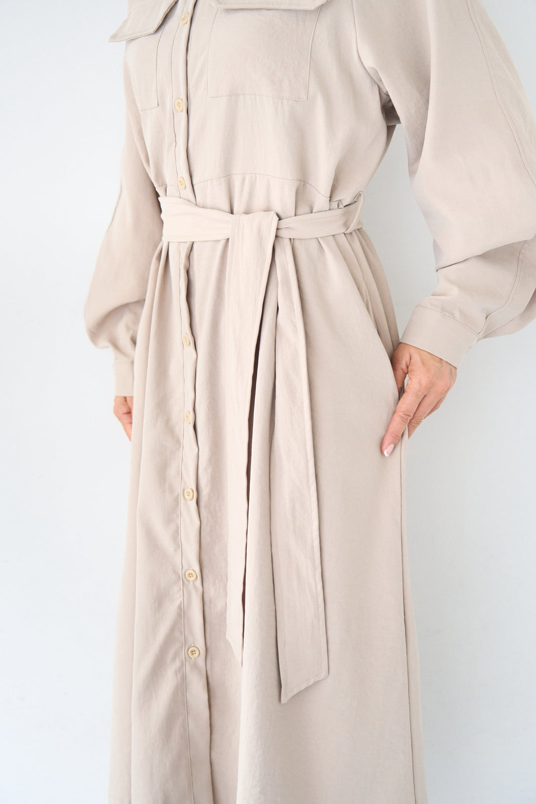 ヨークデザイン トレンチフレアワンピース