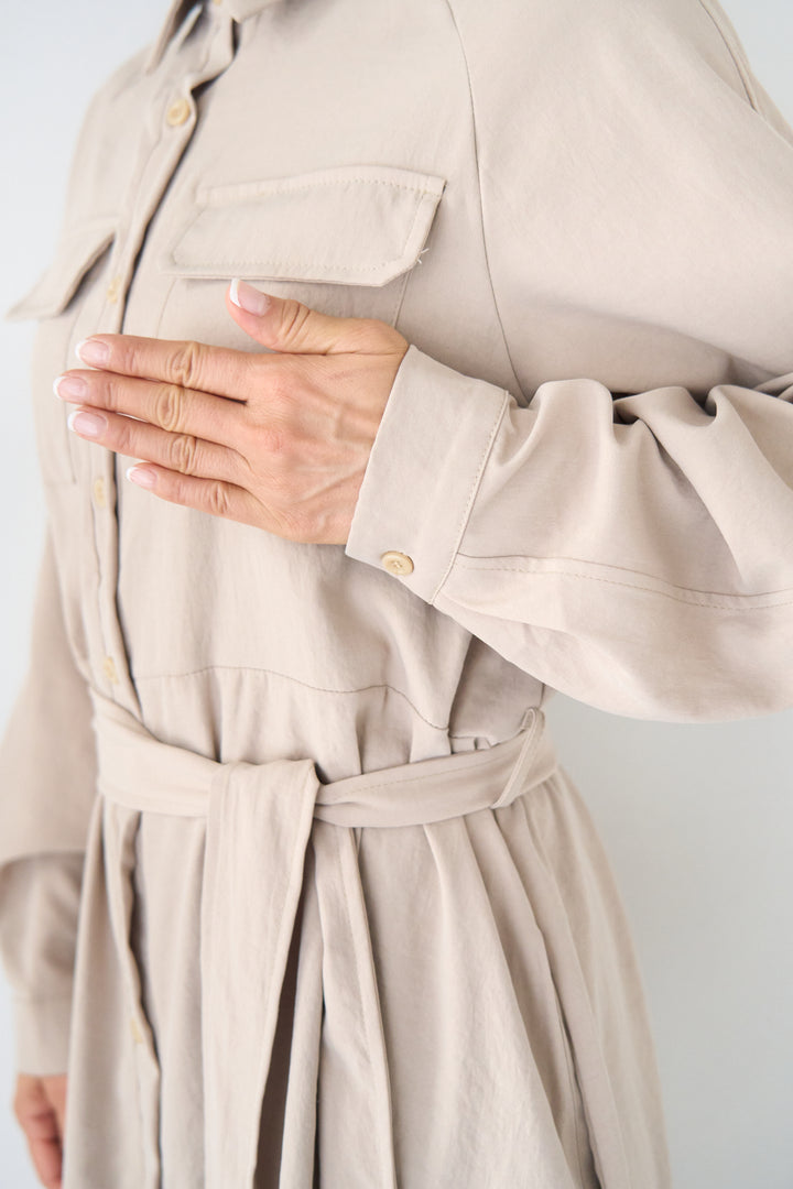 ヨークデザイン トレンチフレアワンピース