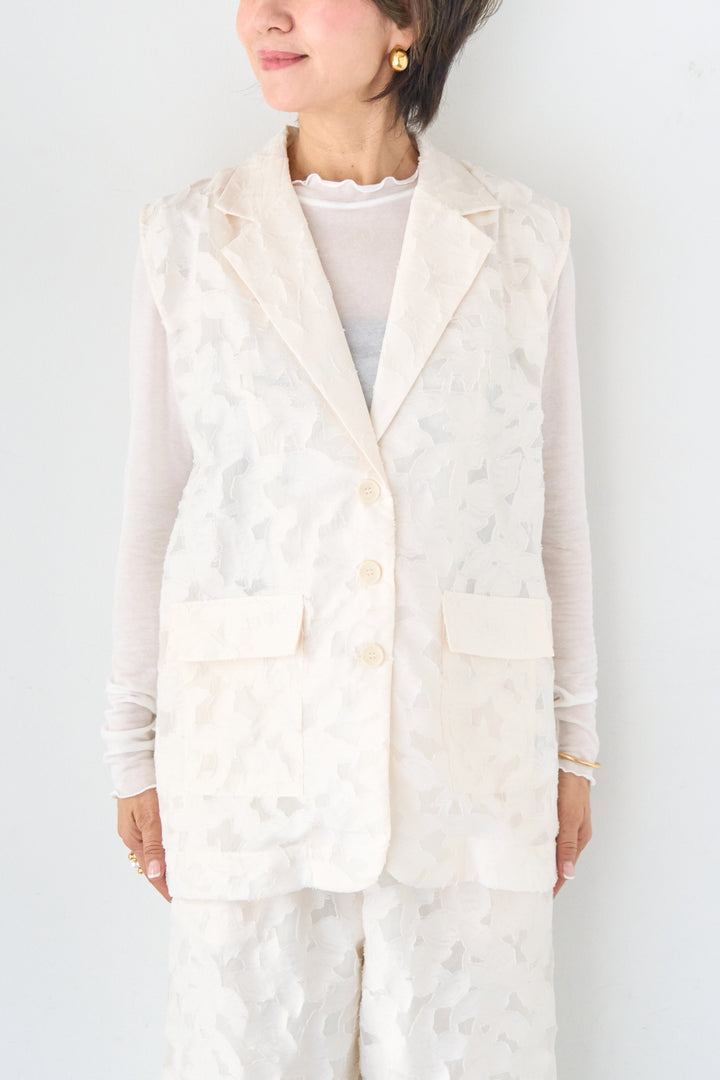 [SET]【セットアップ対応】フェミニンジャガード テーラードロングジレ+【セットアップ対応】フェミニンジャガード イージーワイドパンツ(2set)