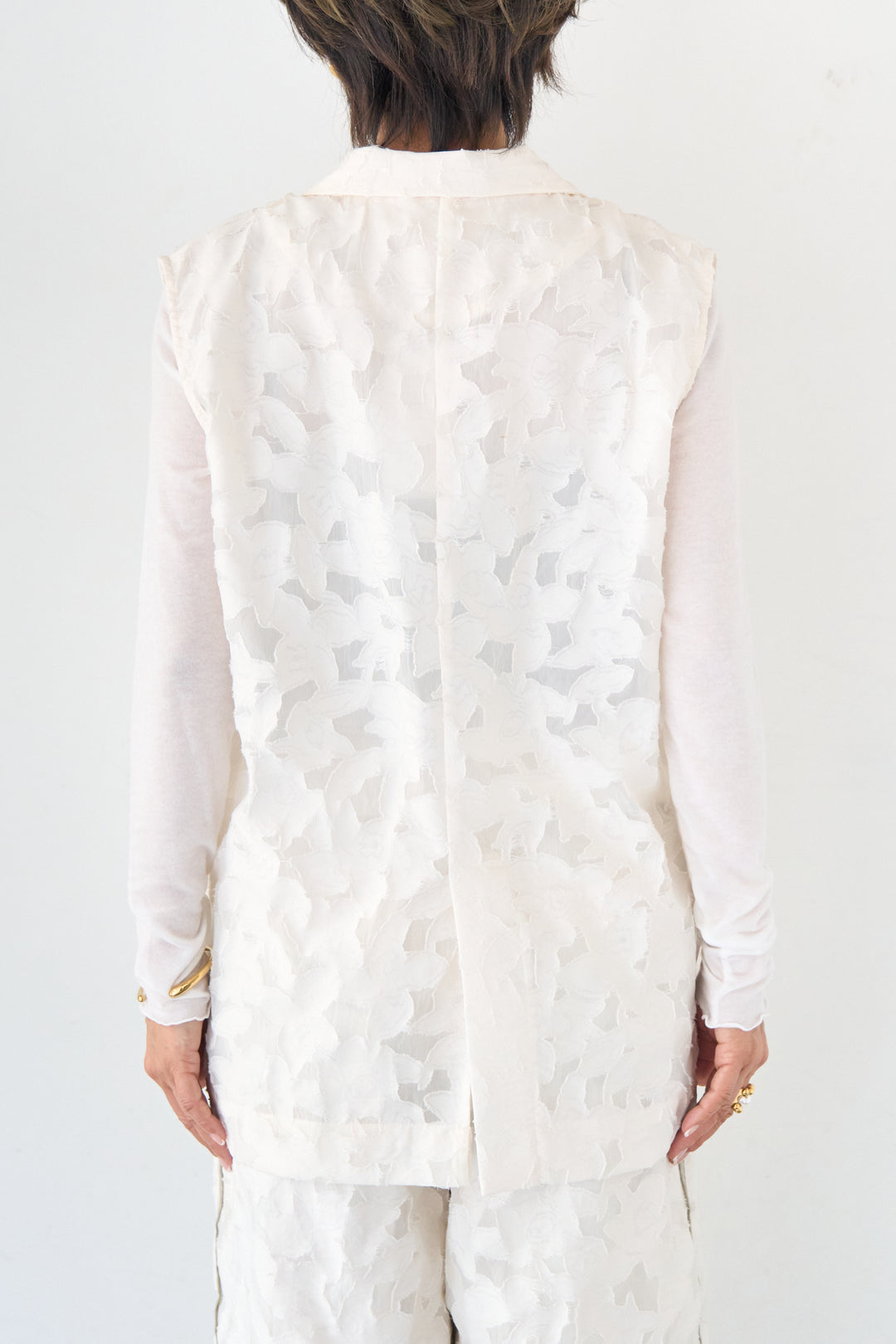 [SET]【セットアップ対応】フェミニンジャガード テーラードロングジレ+【セットアップ対応】フェミニンジャガード イージーワイドパンツ(2set)