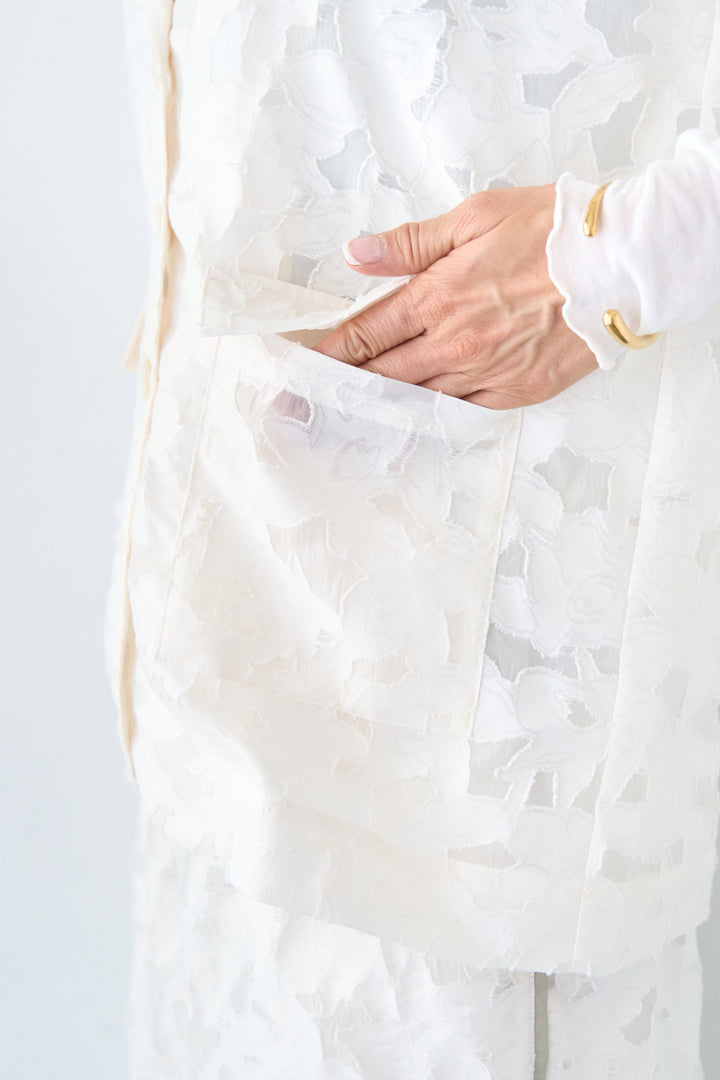 [SET]【セットアップ対応】フェミニンジャガード テーラードロングジレ+【セットアップ対応】フェミニンジャガード イージーワイドパンツ(2set)