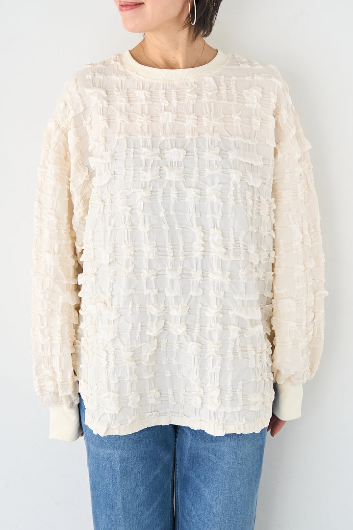 シャーリングジャガード ロングスリーブカットソー