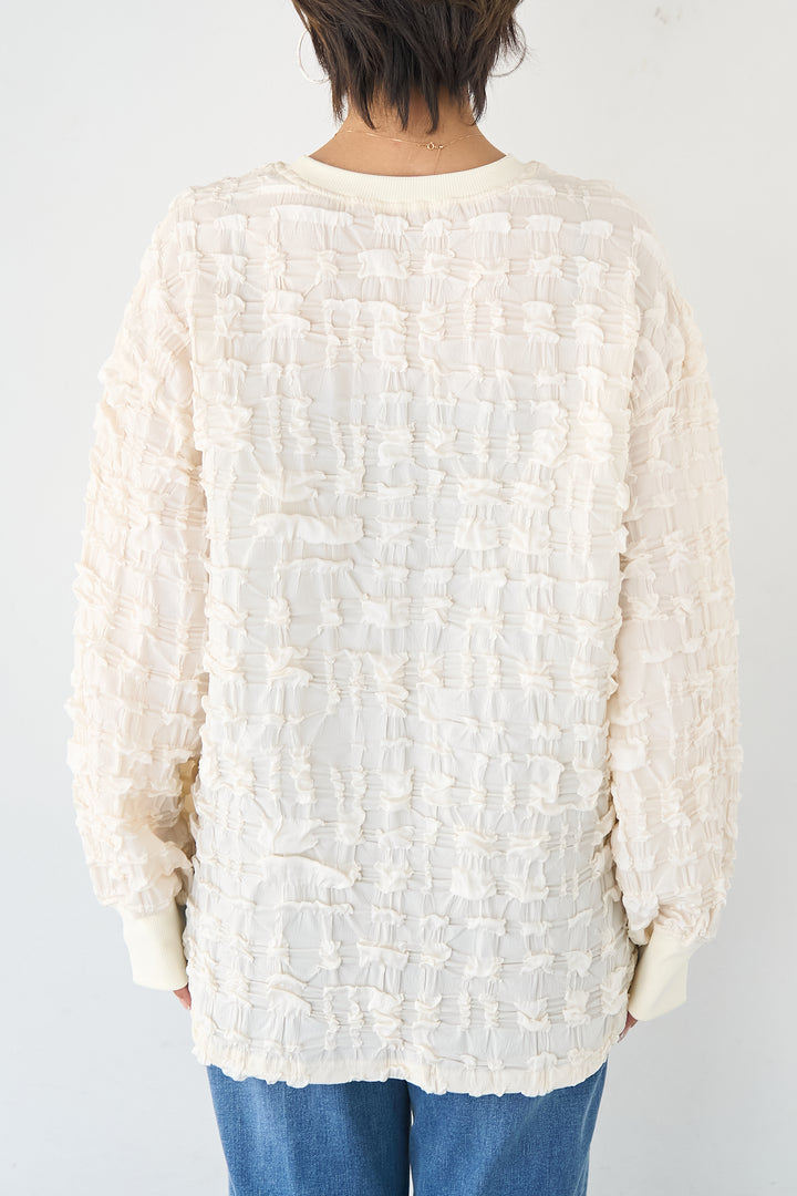 シャーリングジャガード ロングスリーブカットソー