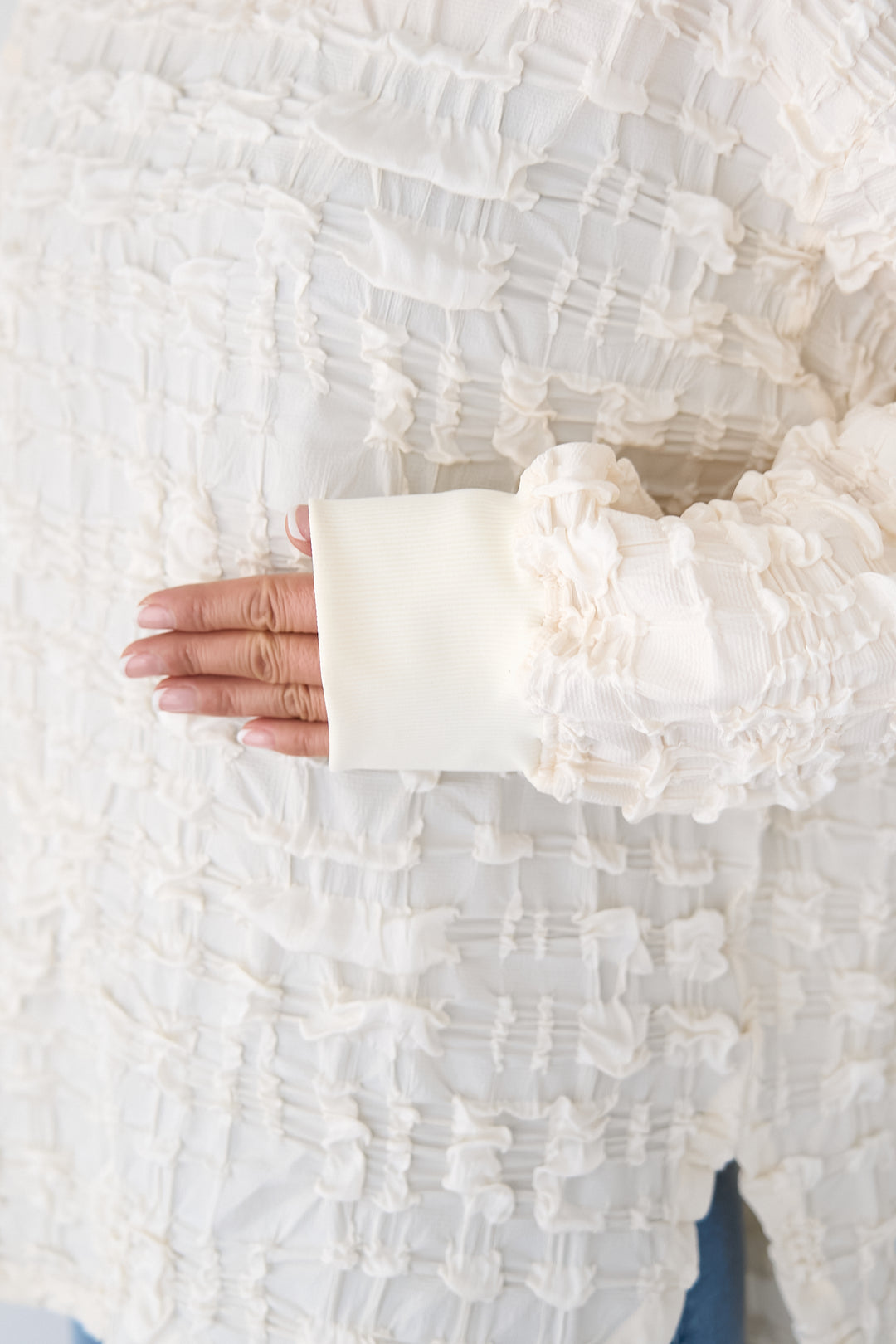 シャーリングジャガード ロングスリーブカットソー