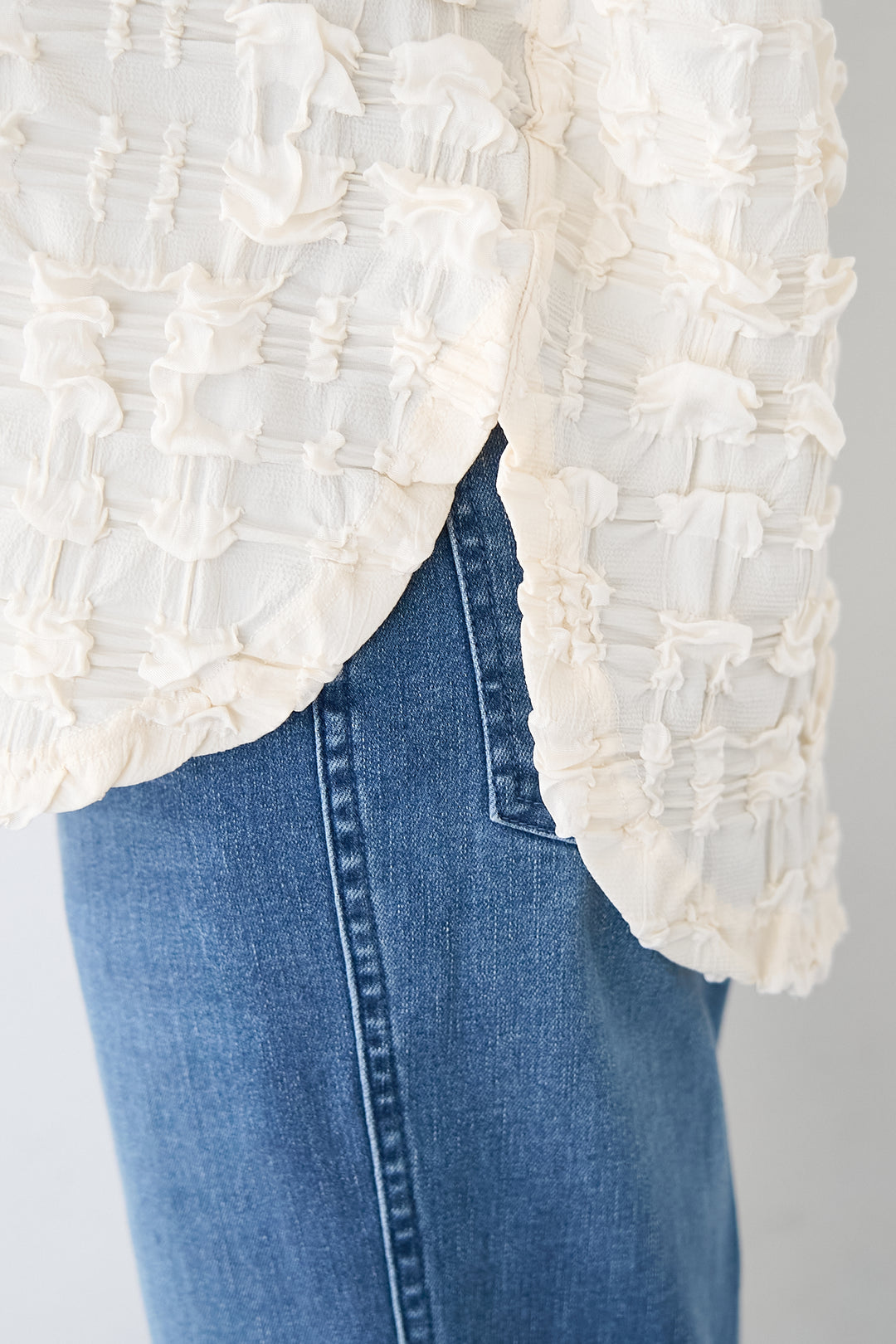 シャーリングジャガード ロングスリーブカットソー