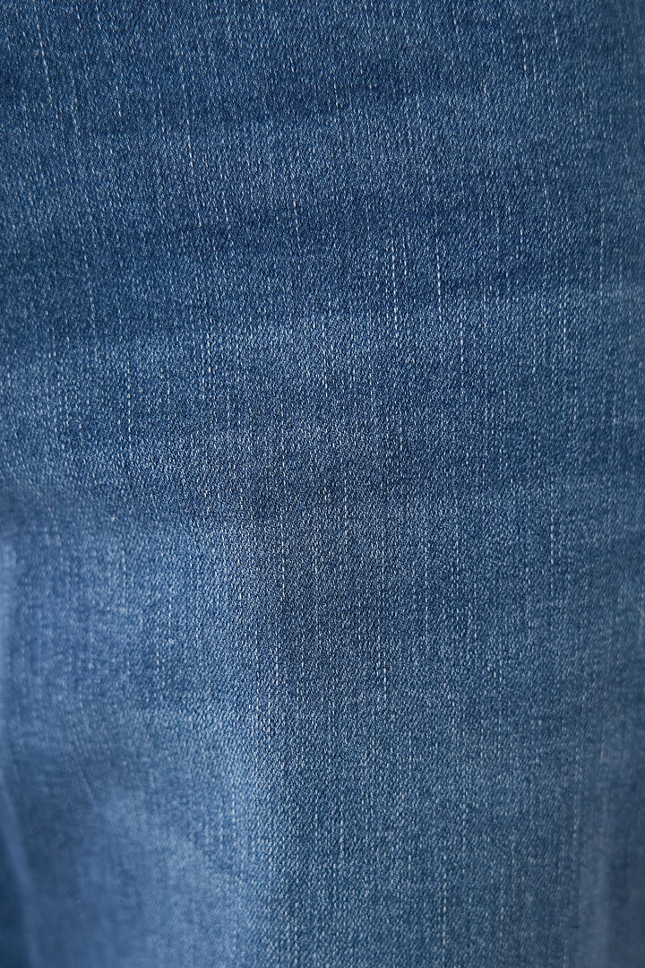 [SET]シャーリングネックボリュームブラウス+セミフレアデニムパンツ(2set)